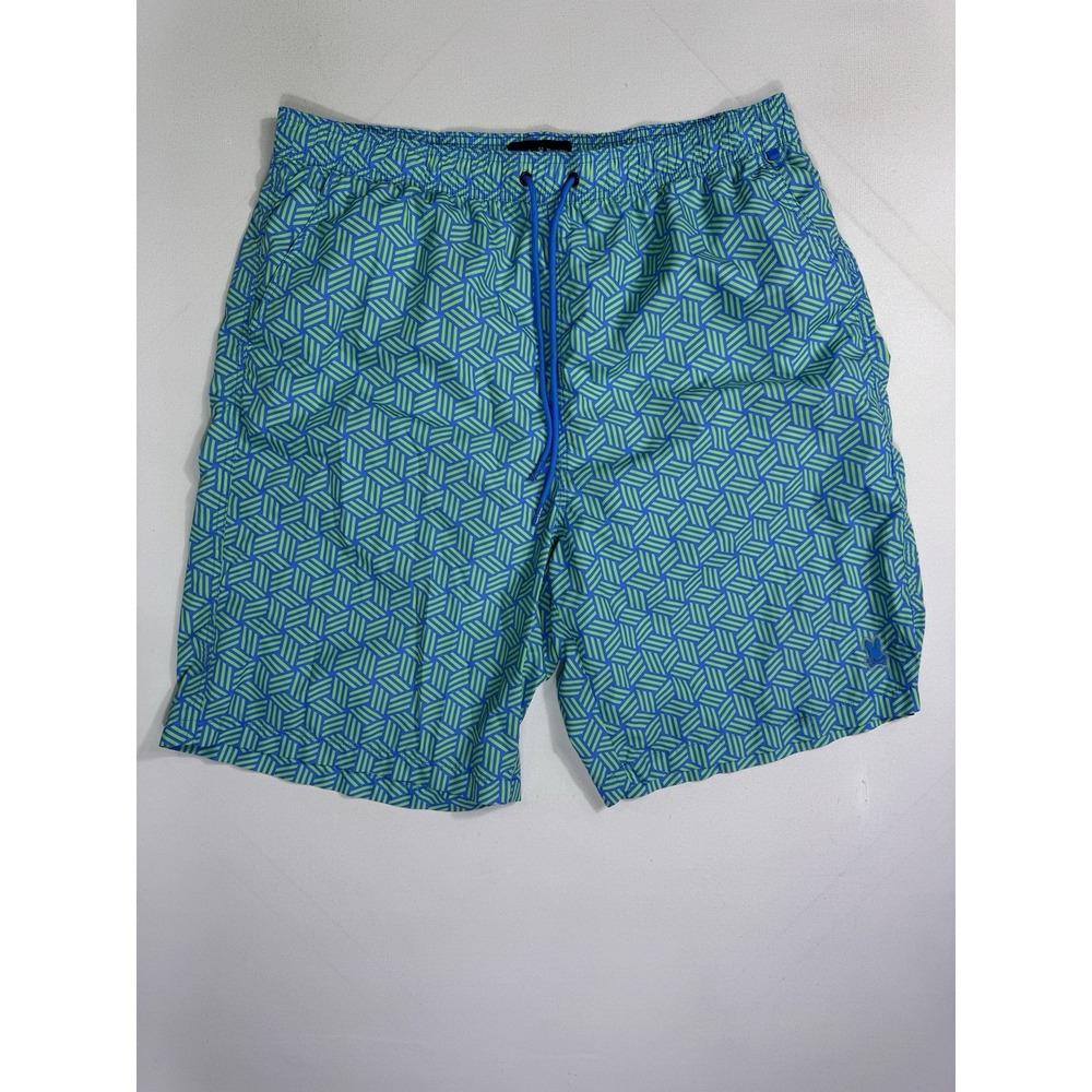 Psycho Bunny Swim Trunks Shorts Men's XLT Blue Green Geometric Drawstring Lined
